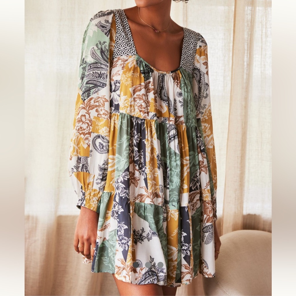 Floral Patchwork Long Sleeve mini Dress